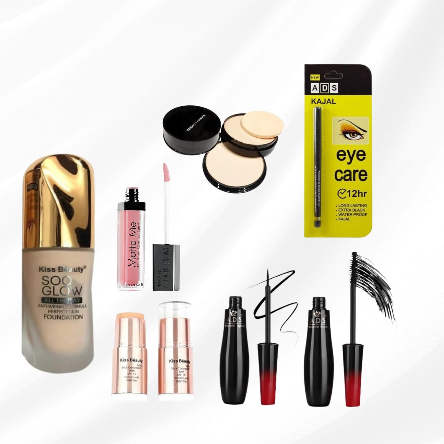 Makeup kit set of-7 Foundation, Kajal, Compact Face Powder, Lipstick, , Concealer, Mascara, Eyeliner