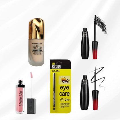 Makeup kit set of-5 Eyeliner, Mascara, Kajal, lipstick, foundation